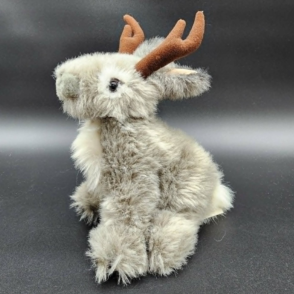 Wyoming Trading Co. Grey Jackalope Plush Mythical Horned Rabbit Cryptid Woodland